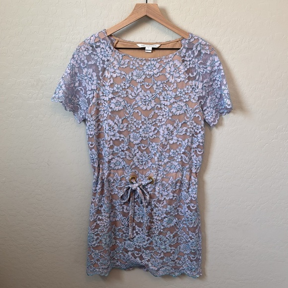 Diane Von Furstenberg Amal Lilac Lace Crystal Detail Drop Waist Dress Size P - Picture 5 of 14